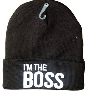 I'M THE BOSS Black Cuffed Knit Beanie Hat